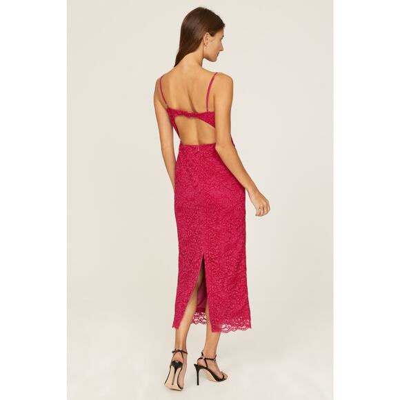 BARDOT Vibrant Pink Ivanna Lace Peek-A-Boo Cutout Midi Dress Size US 2 - Picture 2 of 12